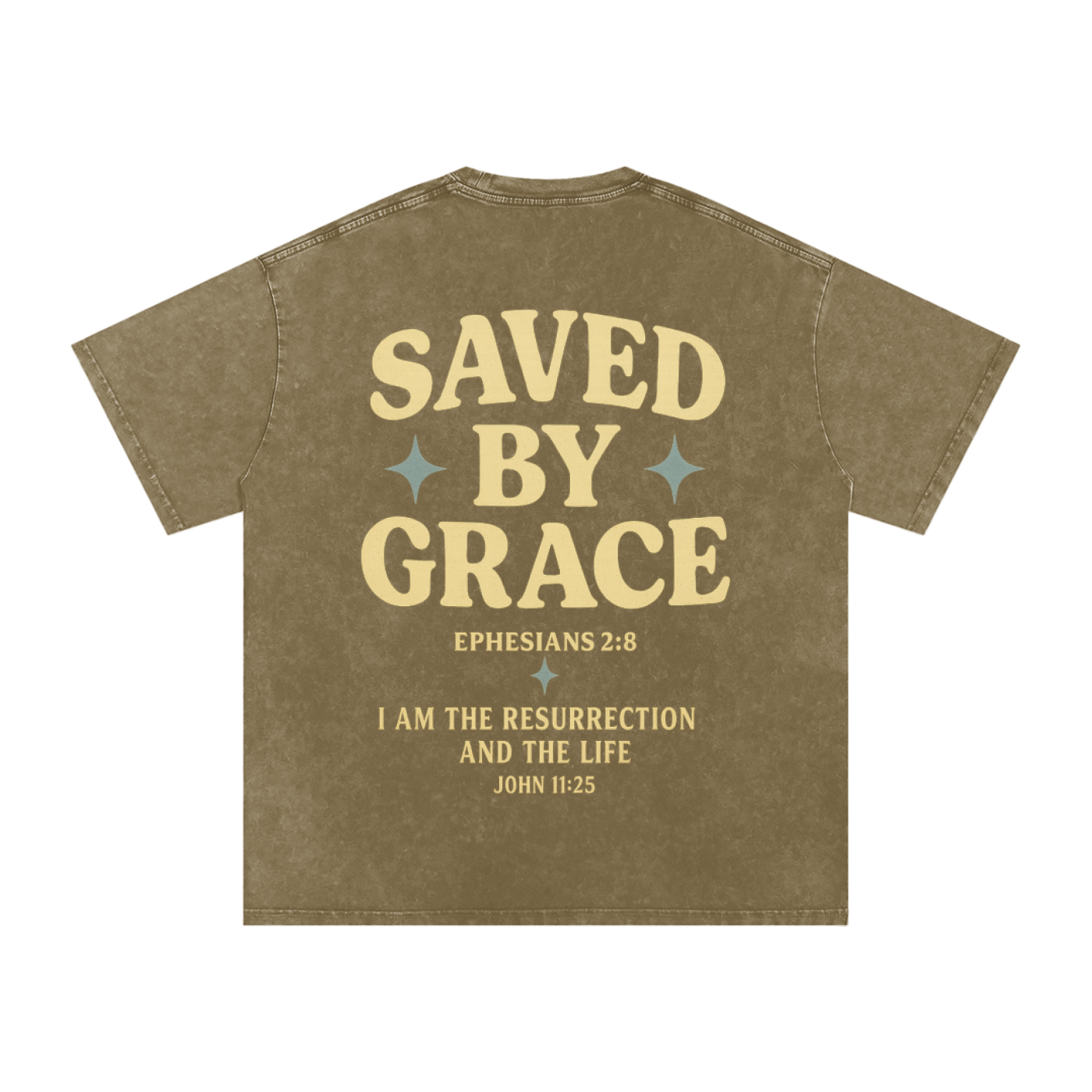 "Saved By Grace" Grey Green Acid Wash Tee