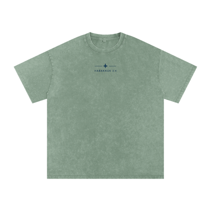 "Living By Faith" Green Acid Wash Tee
