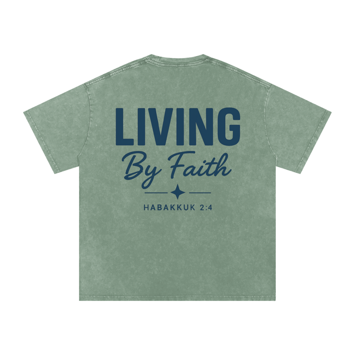 "Living By Faith" Green Acid Wash Tee