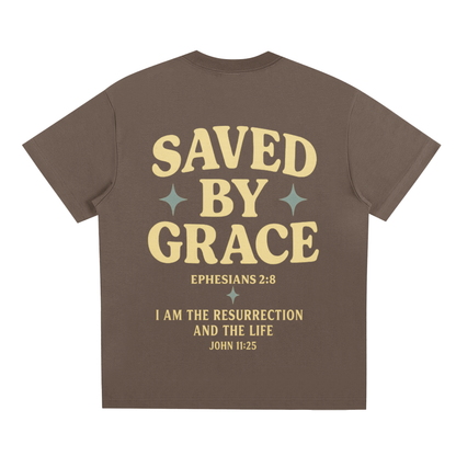 "Saved By Grace" Brown Oversized Tee