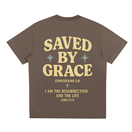"Saved By Grace" Brown Oversized Tee